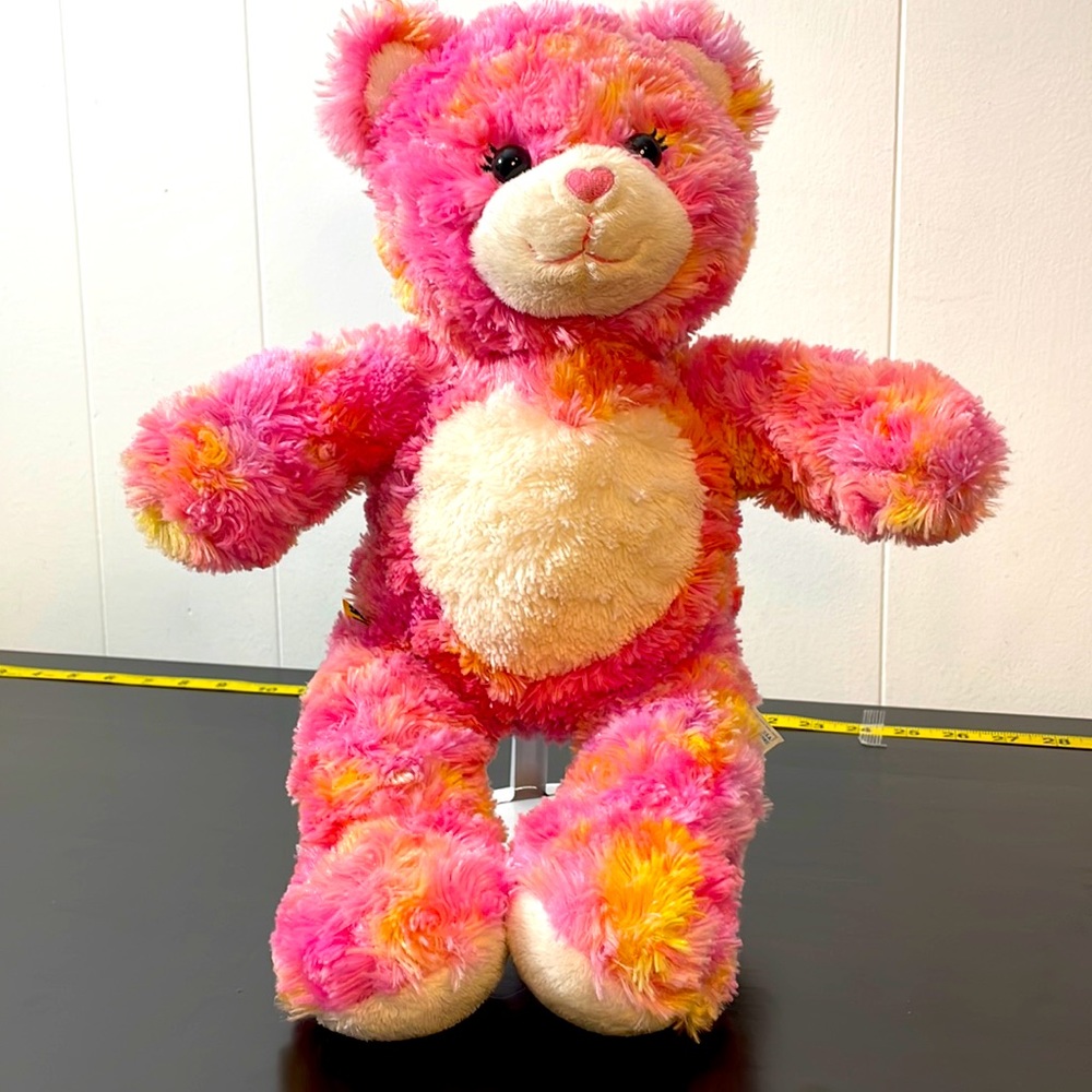 Build A Bear Endless Hugs Bright Pink Yellow Tie Dye Stuffed Animal Toy BAB 17"